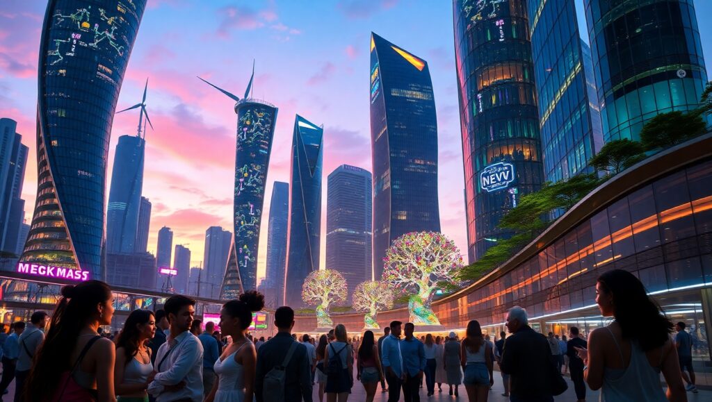 Futuristic Urban Landscape at Dusk – free AI stock image