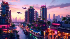 Futuristic Urban Life in Isometric View – free AI stock image
