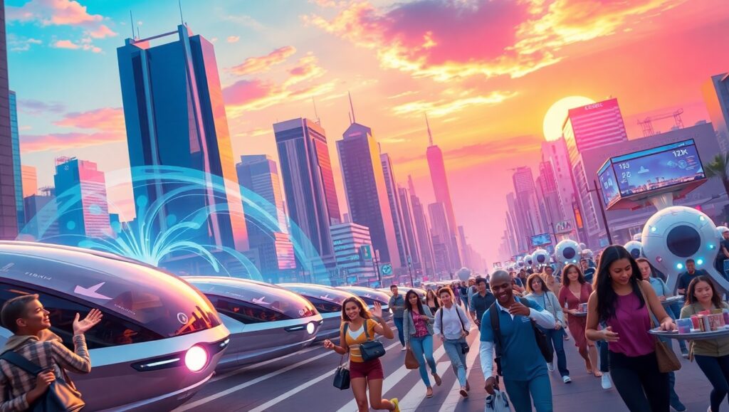 Futuristic Urban Motion at Sunset – free AI stock image