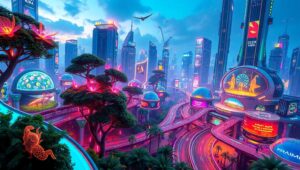 Futuristic Urban Nature Fusion – free AI stock image