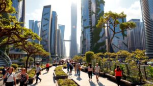 Futuristic Urban Nature Skyline Design – free AI stock image