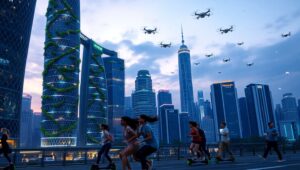 Futuristic Urban Oasis at Twilight – free AI stock image