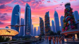 Futuristic Urban Skyline at 2UE – free AI stock image