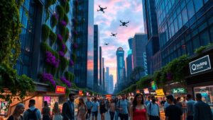 Futuristic Urban Skyline at Dusk ZWE – free AI stock image