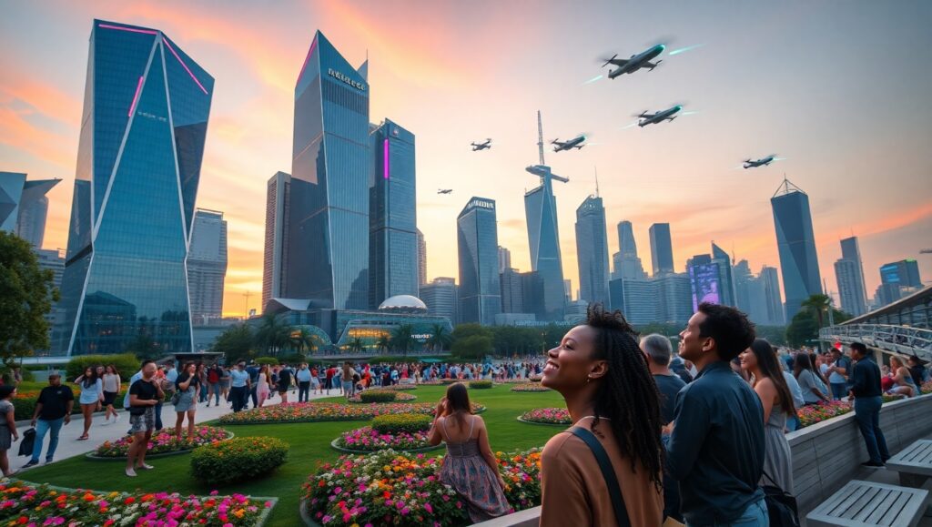 Futuristic Urban Skyline at VJq – free AI stock image