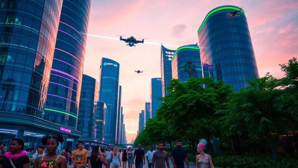 Futuristic Urban Skyline at Z2E – free AI stock image