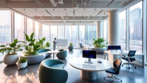 Futuristic Urban Startup Workspace Design – free AI stock image