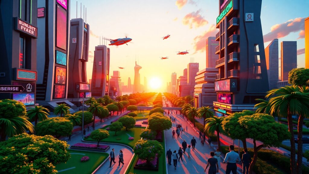 Futuristic Voxel City at Dusk – free AI stock image
