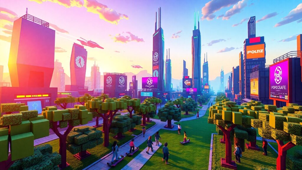 Futuristic Voxel City at Sunset uHS – free AI stock image