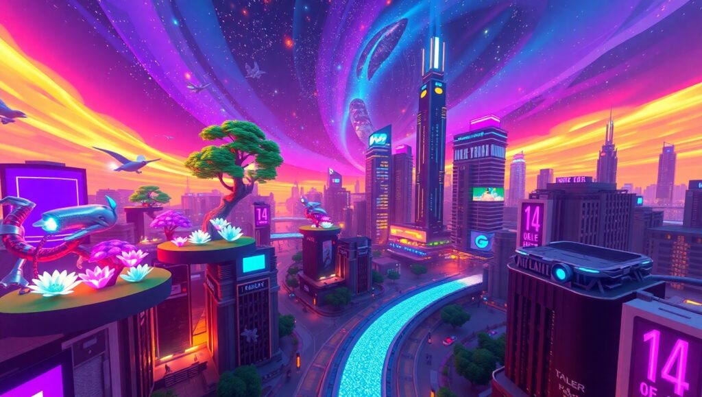 Futuristic Voxel Cityscape Adventure wYO – free AI stock image