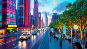 Futuristic Voxel Cityscape at Dusk – free AI stock image