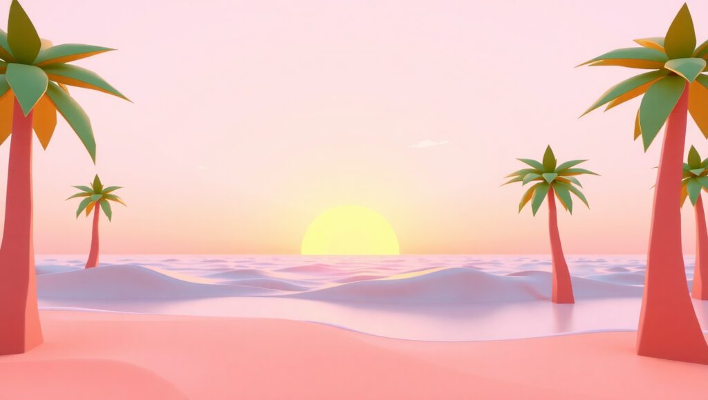 Geometric Beach at Sunset – free AI stock image