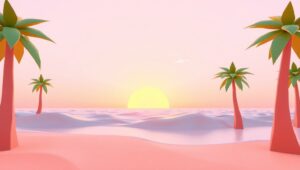 Geometric Beach at Sunset – free AI stock image