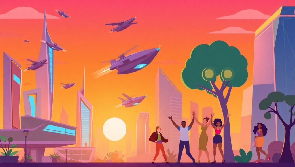 Geometric City at Sunset – free AI stock image