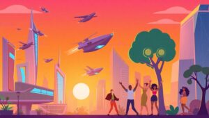 Geometric City at Sunset – free AI stock image