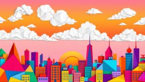 Geometric City Skyline at Sunset – free AI stock image