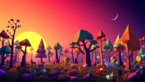 Geometric Forest at Sunset – free AI stock image