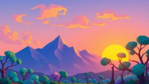 Geometric Sunset Over Mountains – free AI stock image