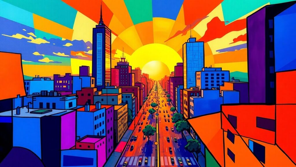 Geometric Symphony of Urban Life – free AI stock image