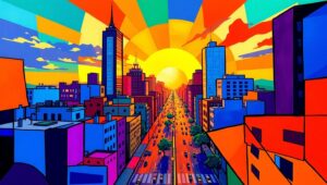 Geometric Symphony of Urban Life – free AI stock image