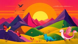 Geometric Wildlife at Sunset – free AI stock image