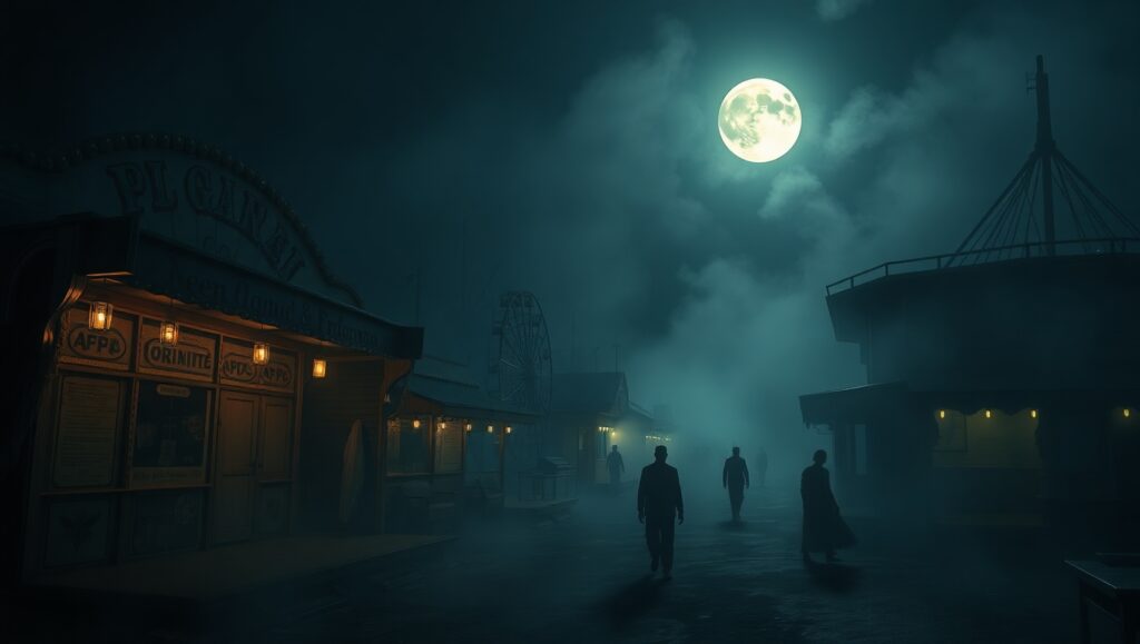 Ghostly Carnival Under Moonlight – free AI stock image