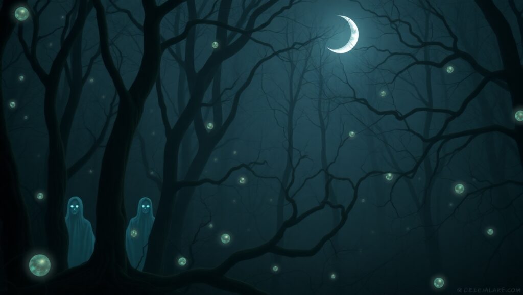 Ghostly Echoes in a Haunted Forest – free AI stock image