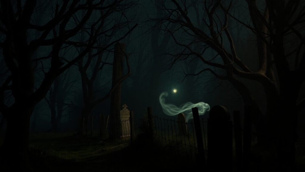 Ghostly Orbs in Haunted Forest – free AI stock image