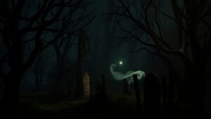 Ghostly Orbs in Haunted Forest – free AI stock image