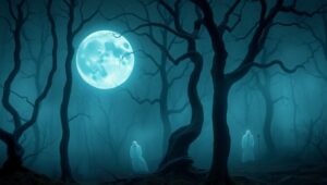 Ghostly Shadows in a Haunted Forest – free AI stock image