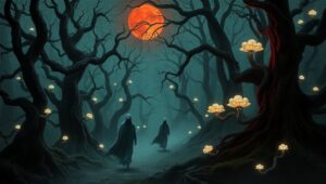 Ghostly Shadows in a Haunted Forest pLd – free AI stock image