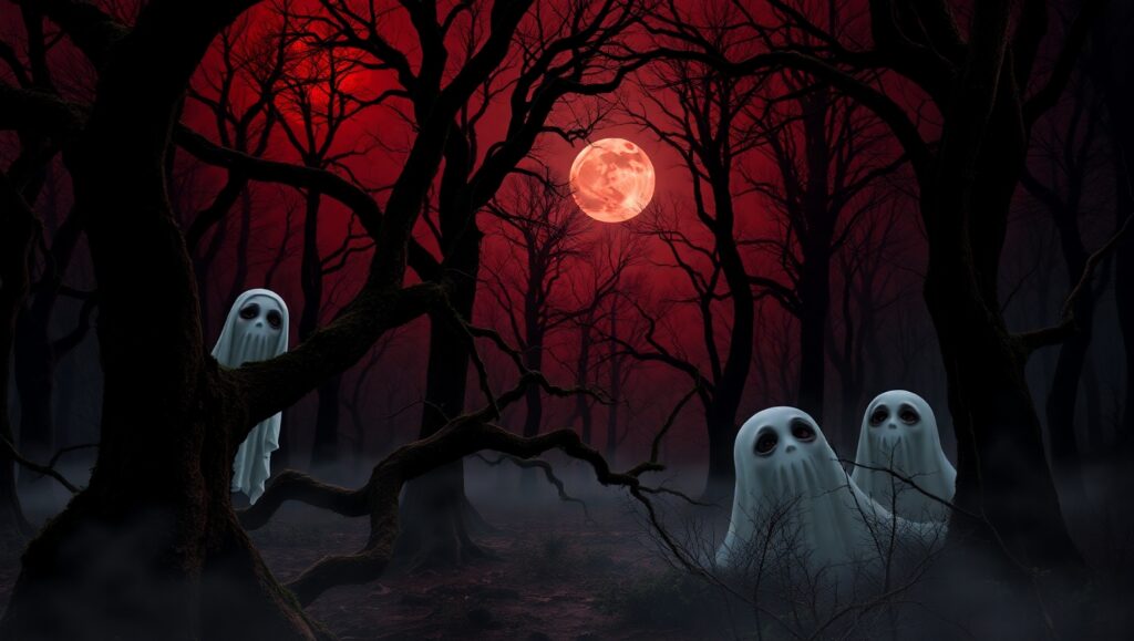 Ghosts in the Crimson Night – free AI stock image