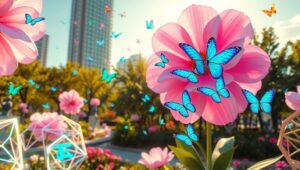 Giant Flowers in Urban Augmented Reality – free AI stock image