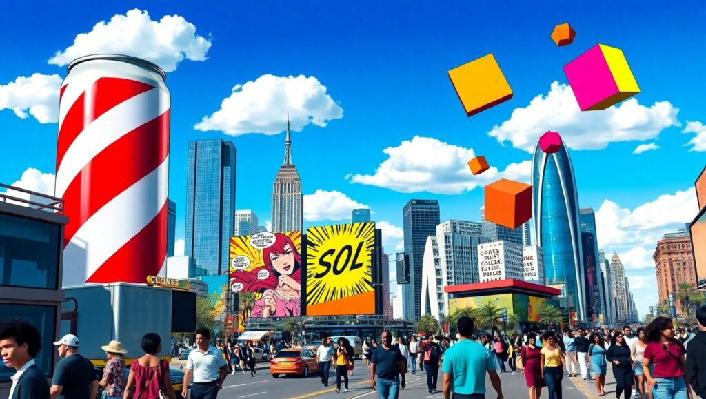 Giant Objects in a Colorful City – free AI stock image