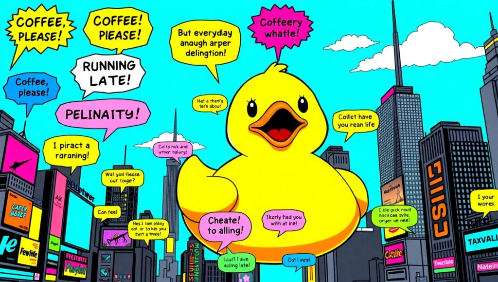 Giant Rubber Duck in City Life – free AI stock image
