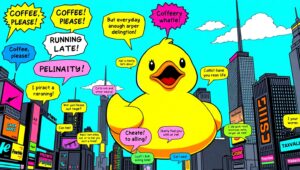 Giant Rubber Duck in City Life – free AI stock image