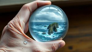 Glass Orb and Weathered Hand – free AI stock image