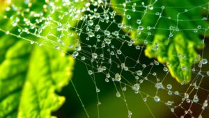 Glistening Spider Silk in Morning Light – free AI stock image