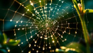 Glistening Spider Web in Detail – free AI stock image