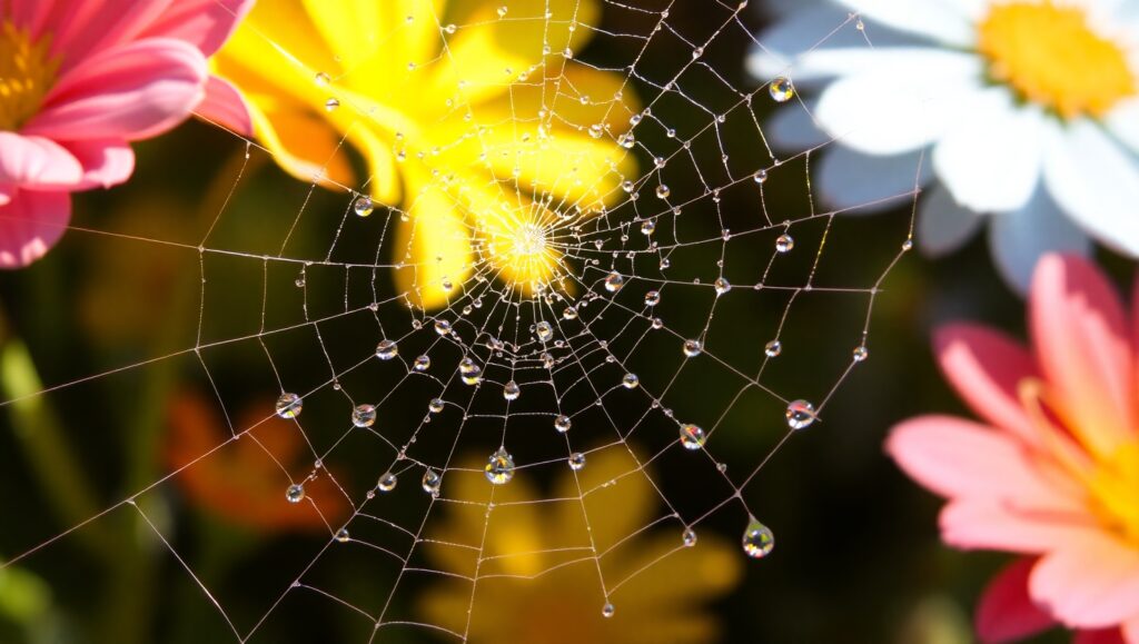 Glistening Web of Morning Dew – free AI stock image