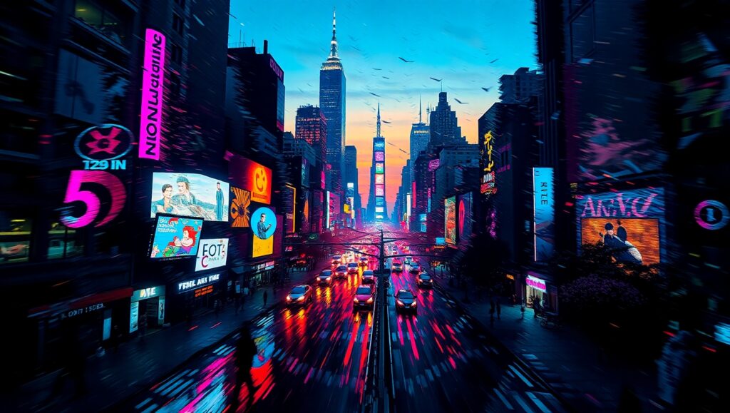 Glitch Cityscape at Dusk – free AI stock image
