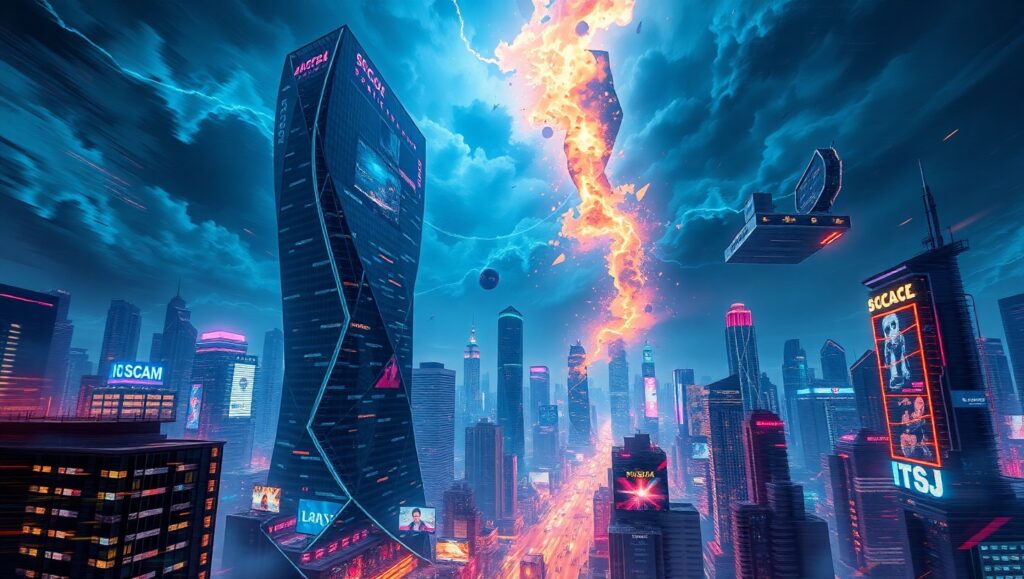 Glitched Metropolis: Neon Distortion – free AI stock image