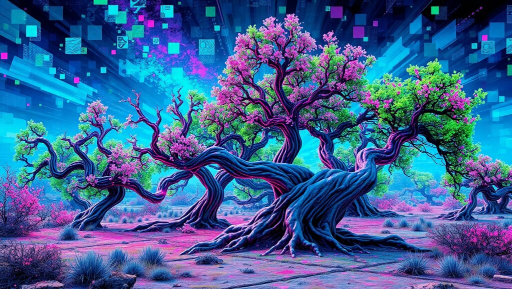 Glitched Nature’s Surreal Landscape – free AI stock image