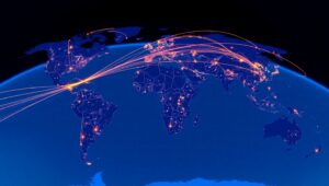 Global Air Traffic Patterns Visualized – free AI stock image