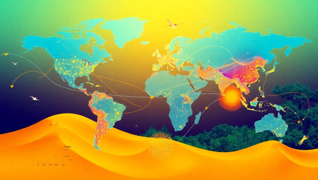 Global Bird Migration Patterns Visualized iF8 – free AI stock image
