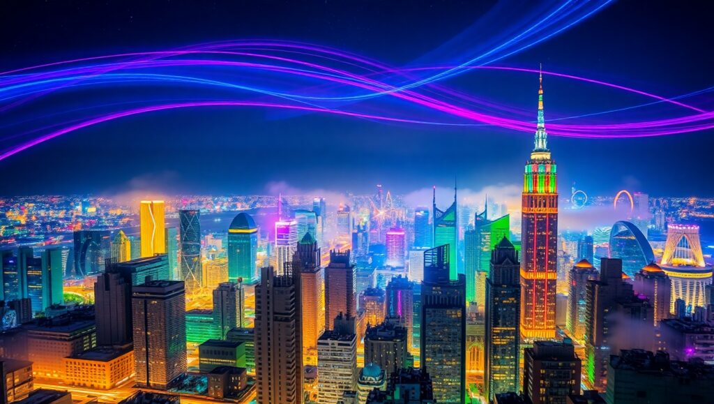 Glow of the Futuristic Cityscape – free AI stock image