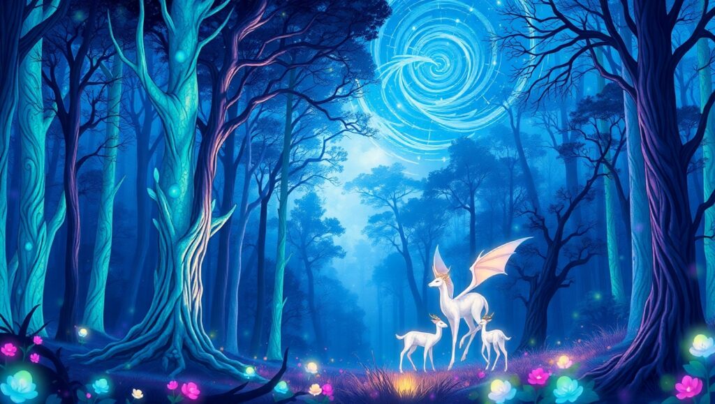 Glowing Forest of Ethereal Creatures – free AI stock image