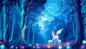 Glowing Forest of Ethereal Creatures – free AI stock image