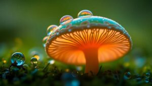 Glowing Mushroom in Macro Focus – free AI stock image