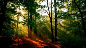 Golden Hour in the Enchanted Forest – free AI stock image